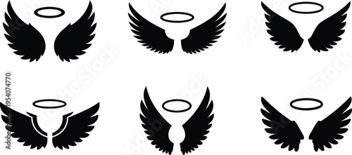 Elegant Angel Wings and Halo Icon Collection