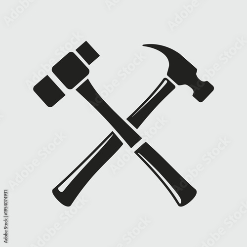 A pair of industrial tools featuring a heavy sledgehammer and a claw hammer crossed in a symbol isolated on white background, Vector, illustration