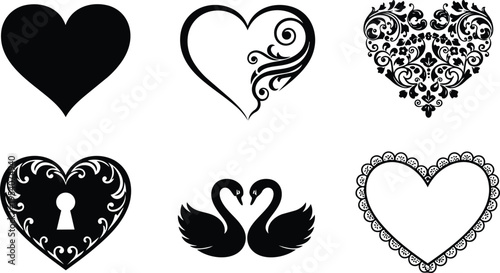 Decorative Heart Icon Collection with Ornate Details
