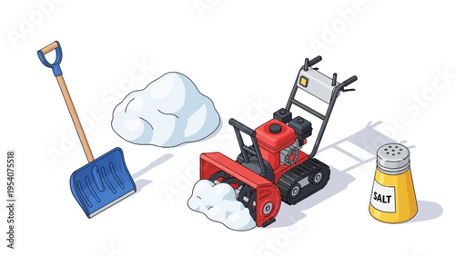 Snow blower with shovel and salt for winter maintenance