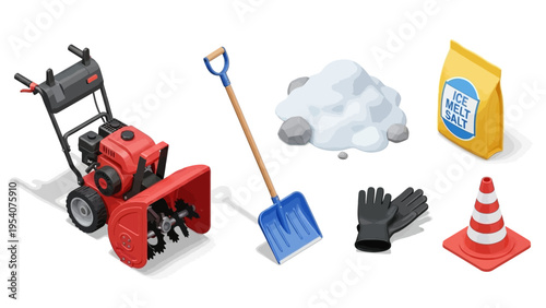 Snow removal equipment and winter maintenance tools on display