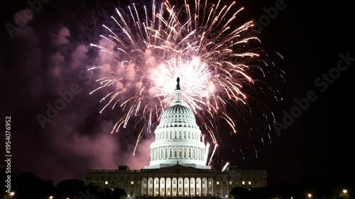 US Capitol Building Fireworks Display at Night.