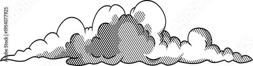 a cloud formation rendered in a classic vintage etching style.The solid black color ensures maximum versatility for editing, scaling, and color customization.