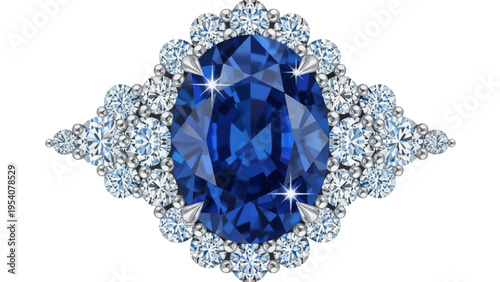 Large blue sapphire ring with diamond accents shining brightly