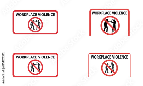 Workplace violence warning sign with prohibited symbol isolated on white background for safety awareness concept
