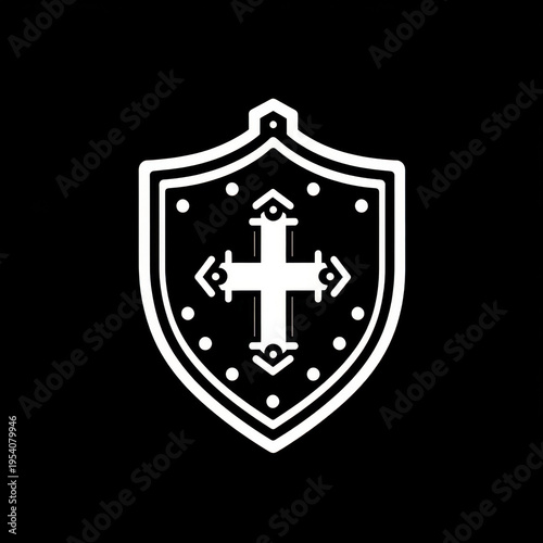 White shield with cross on it.