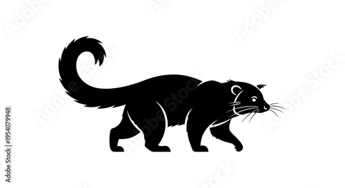 Black Cat Silhouette Walking to Right Side.