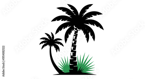 Tropical Paradise Silhouette: Lush Palm Trees and Exotic Greenery Vector Illustration for Vacation Getaways, Island Life, Relaxation and Creative Design Projects