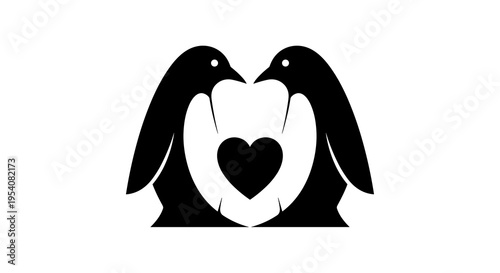 Romantic Penguin Pair: A Heartwarming Symbol of Love and Togetherness, Perfect for Valentine's Day Greetings, Wedding Invitations, and Creative Design Projects