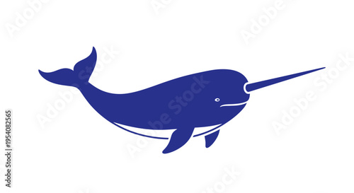 Narwhal Silhouette Illustration with Long Tusk.