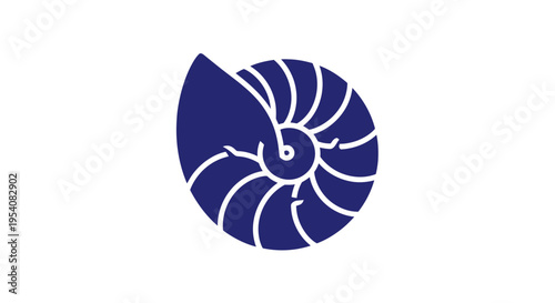 Blue Nautilus Shell Illustration on White.