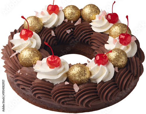 Delicious Glazed Doughnut Cake with Berries and Chocolate Topping Isolated on White