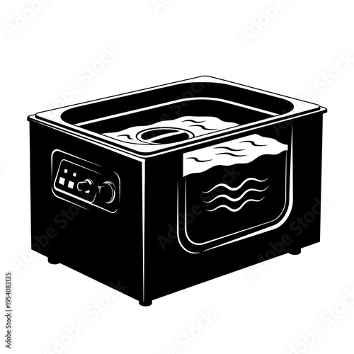Silhouette of Ultrasonic Cleaner Tank Liquid Bath for Jewelry and Tool Sterilization
