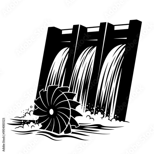 Hydroelectric Dam Turbine Silhouette for Water Flow Generator Power Systems