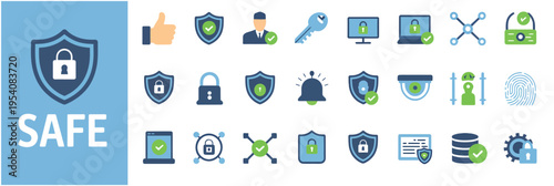 Collection of various security icons and symbols for safe protection and privacy online