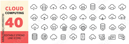 Collection of cloud computing icons and symbols for technology and internet concepts.