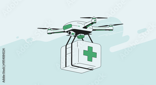 Drone delivering medical supplies, illustrating healthcare innovation and emergency response
