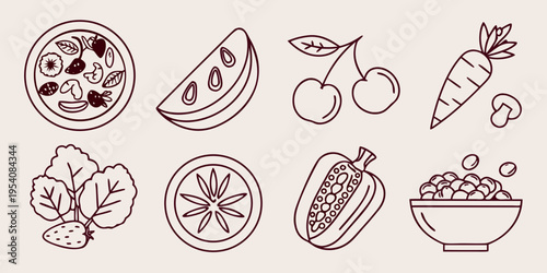 Fresh fruits and vegetables salad bowl line healthy