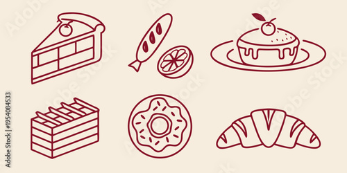 Red line of baked goods desserts cake fish