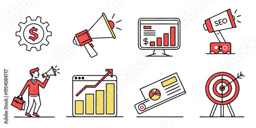 Business and marketing business marketing symbols megaphone graphs target