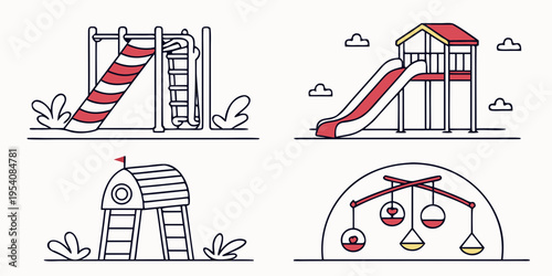 Colorful of playground equipment and structures slide swing seesaw climbing structure