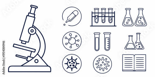 Laboratory equipment and science microscope test tubes beakers petri dish