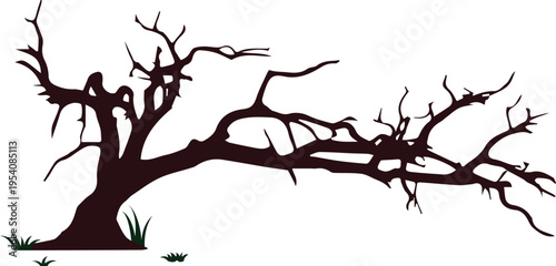dead tree silhouette vector design with some grass 