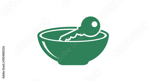 Green Bowl with Spoon Simple Illustration.