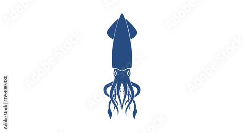 Photos Blue Squid Silhouette Illustration Isolated on White.