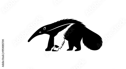 Black Silhouette of an Aardvark Animal.