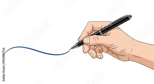 Hand drawing a line with a pen, illustration of writing process.