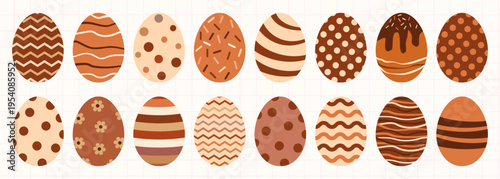 Cute vector chocolate eggs with different patterns, simple egg shapes for package design