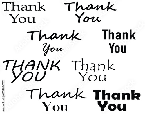 A collage of various 'thank you' text styles