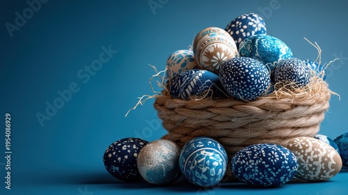 Wallpaper Mural easter egg basket blue on a blue background Torontodigital.ca