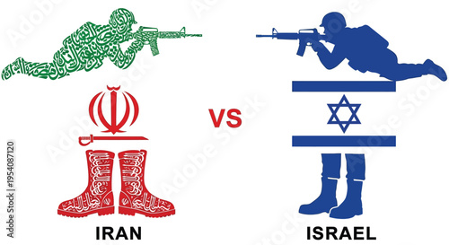 A stark visual representation of the conflict between iran and israel, with soldiers depicted using national symbols and flags to highlight their ongoing military and political tensions