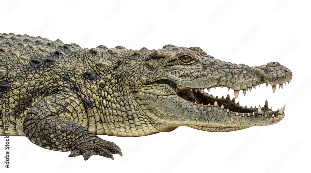 Fototapeta premium Realistic 3D crocodile with open mouth in natural habitat, high detail wildlife render for education and media