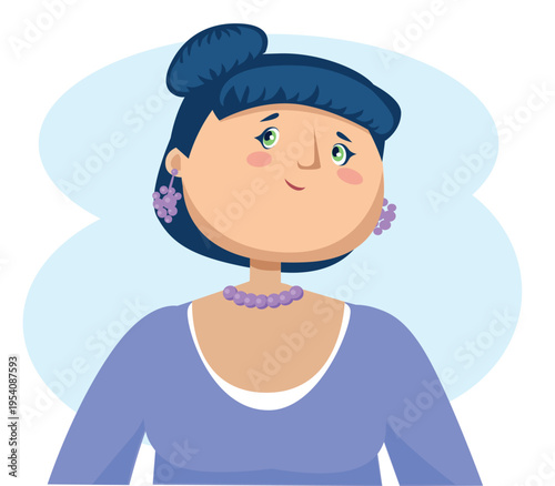Flat Illustration of a Woman with a Gentle Smile