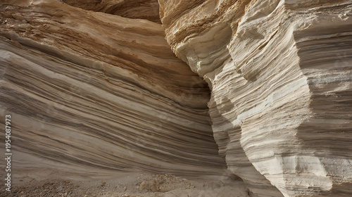 Abstract Natural Canyon Wall Texture: Detailed View of Eroded Rock Layers with Warm Earth Tones and Dynamic Light and Shadow Play