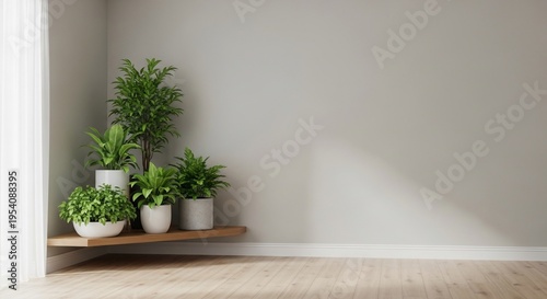Corner Shelf with Potted Plants - Natural Greenery for Home Decoration