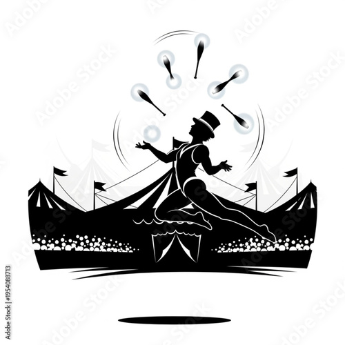 Juggler Performing at Circus Show Silhouette.