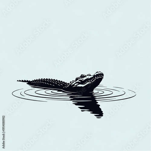 Crocodile Head Emerging from Water Surface.