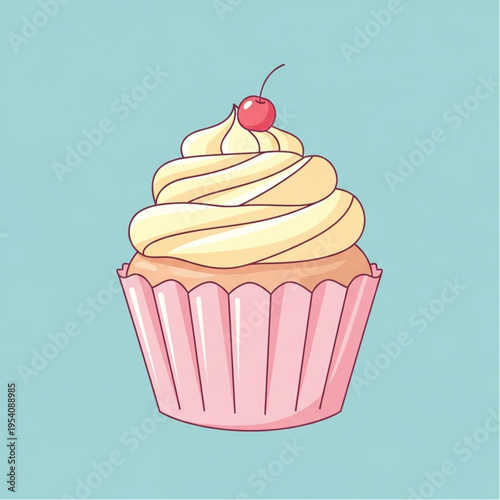 Cupcake with Icing and Cherry Topping.