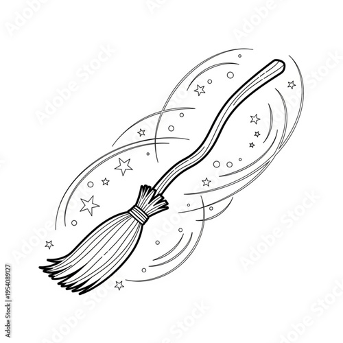 Flying Broomstick with Magic Dust Illustration.