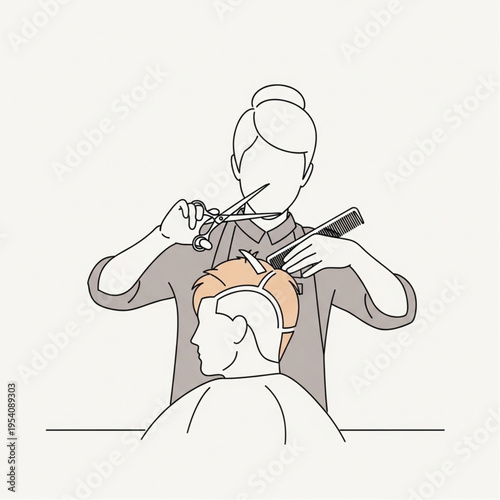 Hairdresser Cutting Womans Hair with Scissors.