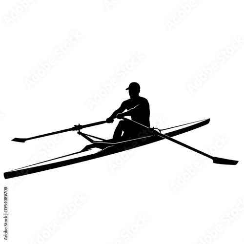 Man Rowing Solo in a Boat.