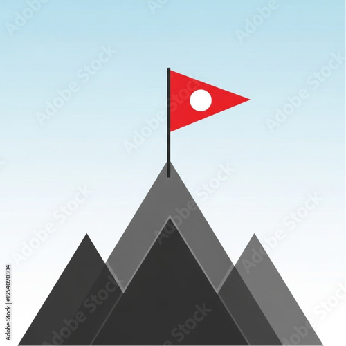 Red Flag on Mountain Peak Illustration.