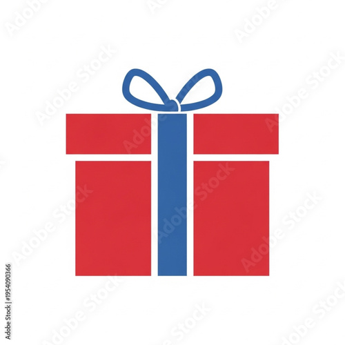 Red Gift Box with Blue Ribbon.