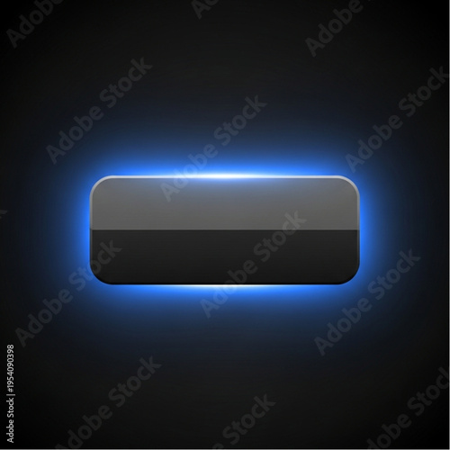 Glowing Blue Rectangular Button on Black.