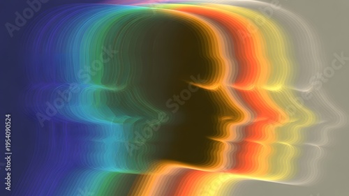 Multicolored human head silhouettes with glowing effect
