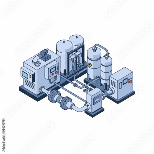Isometric Industrial Water Treatment Plant Illustration.